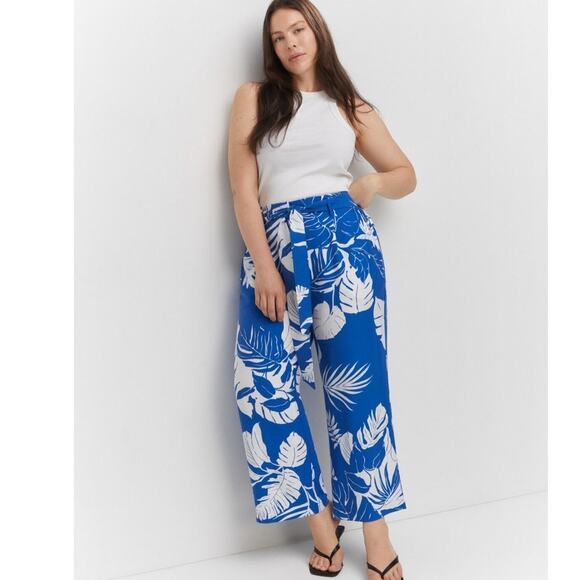 MANGO Tropical Print Flowy Wide Leg Trousers Blue and White Size XS - Picture 9 of 14